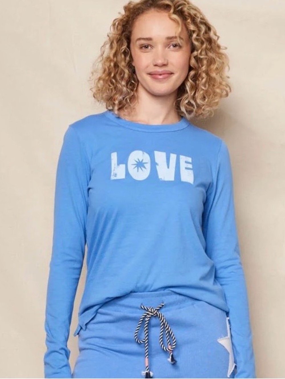 Sundry Women’s LOVE Long Sleeve Crew in Lagoon Blue Size Medium NWOT MSRP $84.00